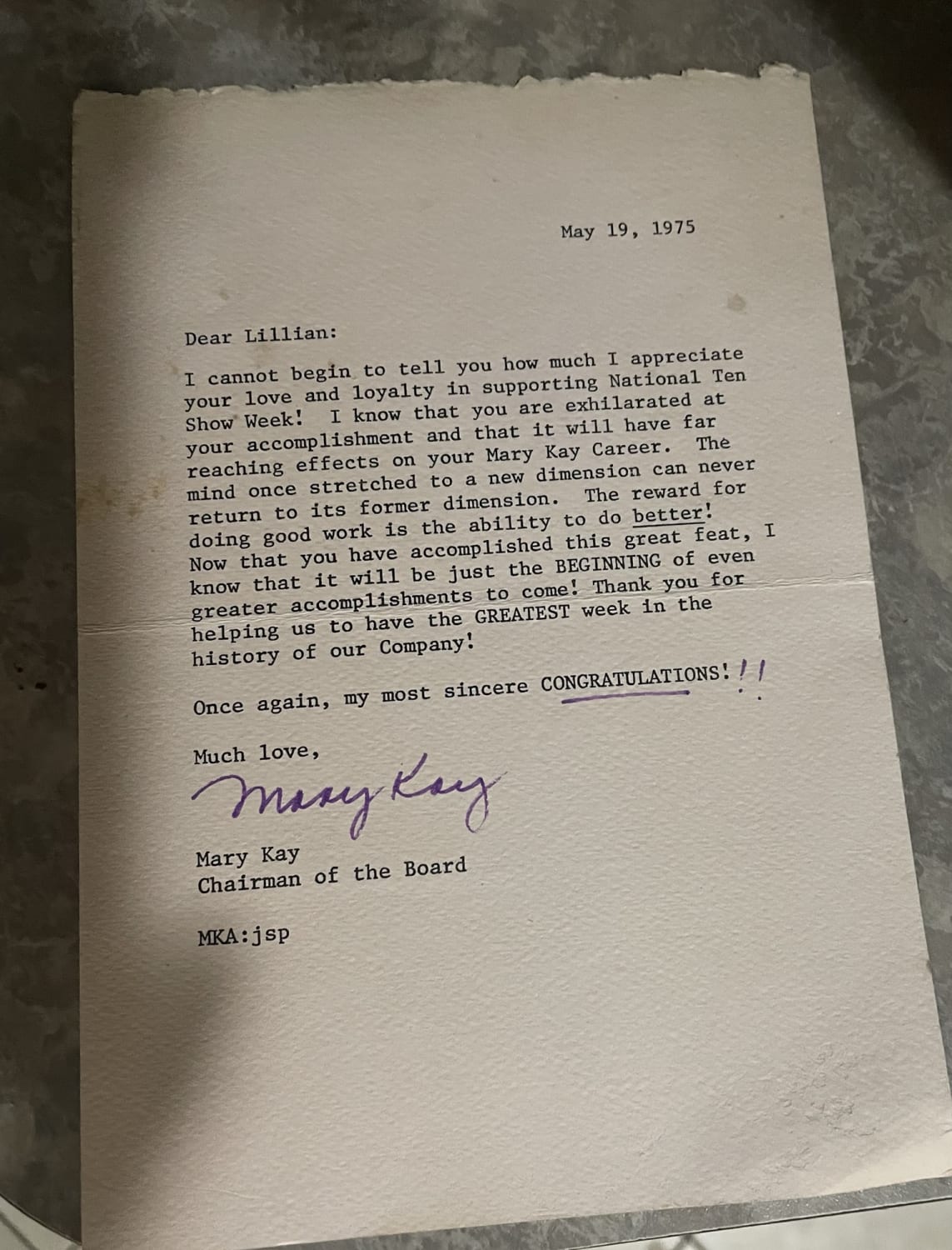 Personally signed Mary Kay letter to my Great Aunt. She had the pink Cadillac and everything. South Florida- 1975