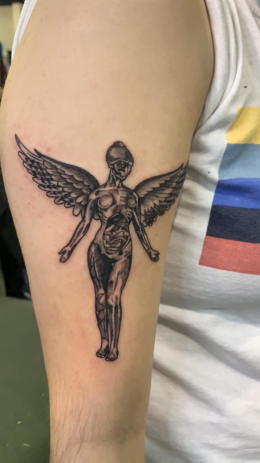 Nirvana tattoo done by Christian Massey at the Skin Museum in Milwaukee Wi