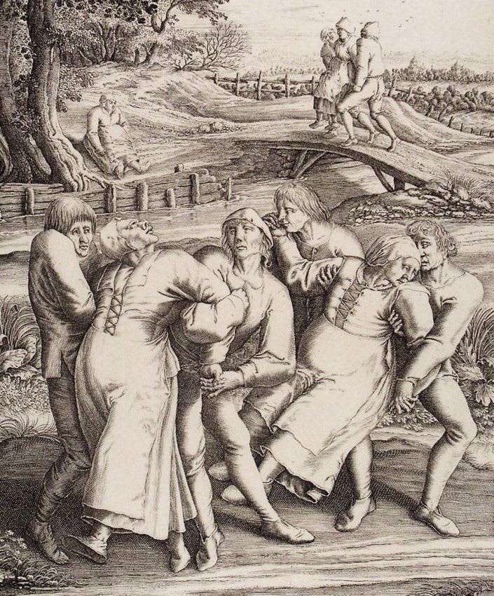 In the summer of 1518, a strange mania seized the city of Strasbourg. Citizens by the hundreds became compelled to dance, seemingly for no reason — jigging trance-like for days, only ceasing with unconsciousness or, in some cases, death: