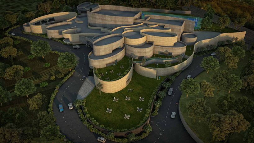 sanjay puri architects designs its 'nirvana 63' sports complex with a fluid sense of motion.