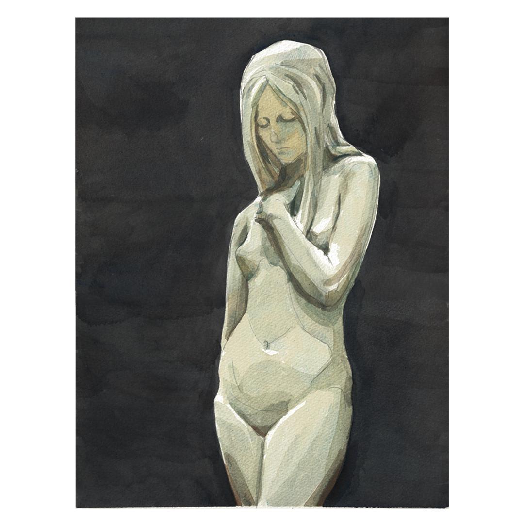 Eve. Watercolour of a marble sculpture by Sir Thomas Brock. 1900. Seen in Tate Britain.