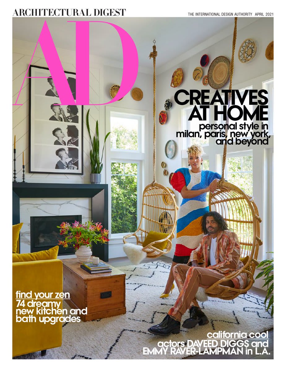 Power couple @DaveedDiggs and @emmyraver are California cool on the cover of our April issue. The actor duo put down roots in suburban L.A. with the help of designer Mandy Cheng who brought their colorful California oasis to life.