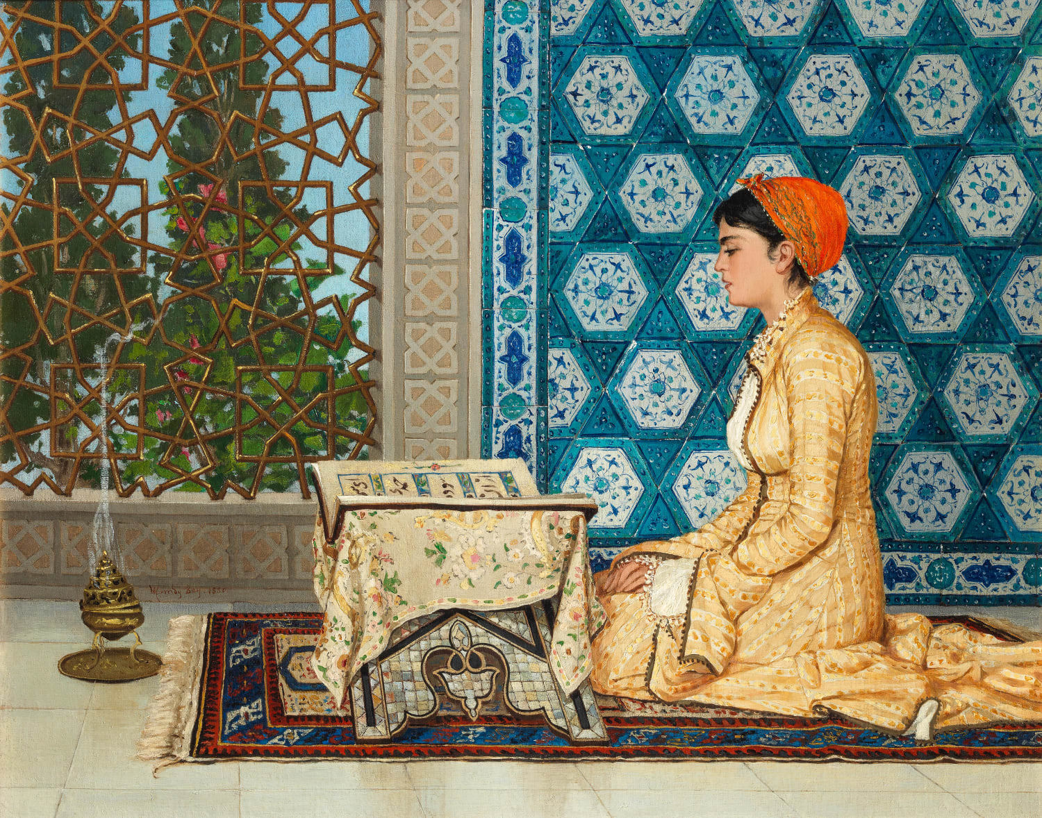 Young Woman Reading" (Girl Reciting the Quran), Osman Hamdi Bey, 1880,