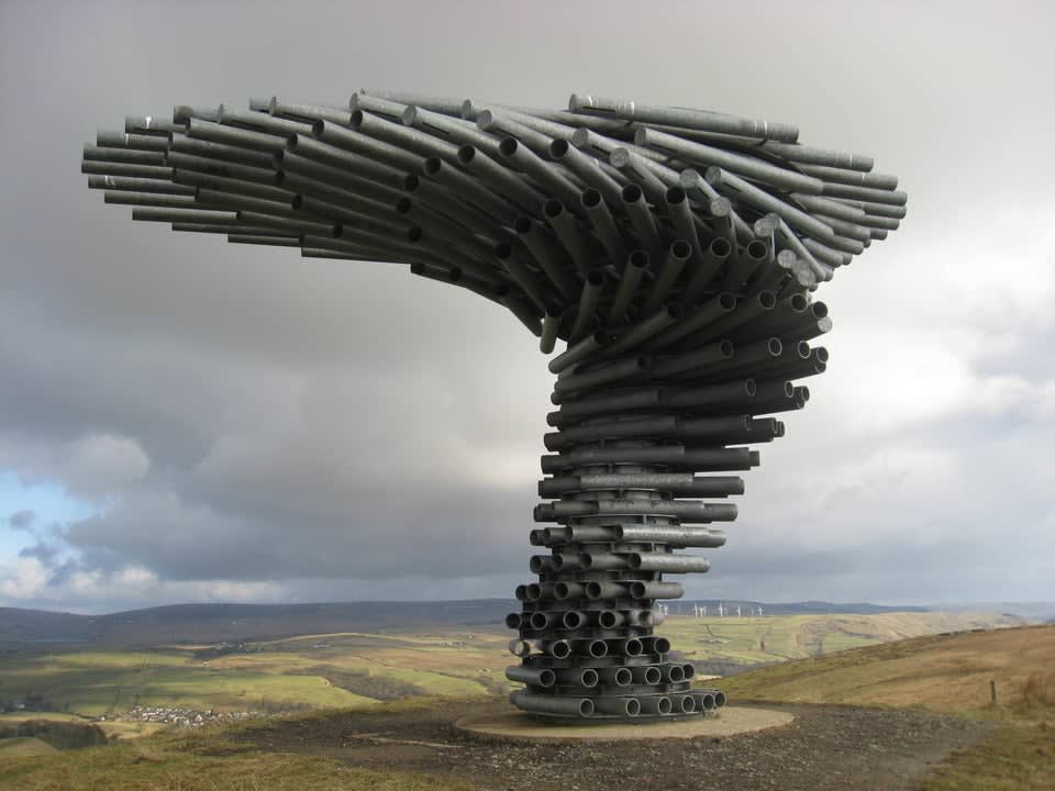 A large sound sculpture that changes its song depending on the direction the wind blows