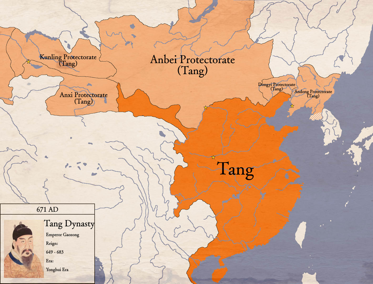 Tang Dynasty 671 AD under Emperor Gaozong