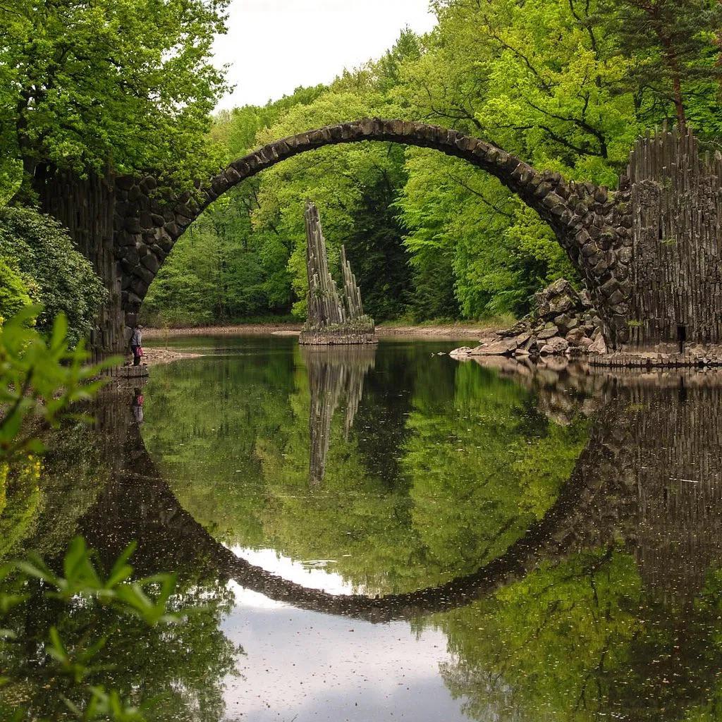 The perfect circle reflection of Devil’s Bridge, Saxony, Germany