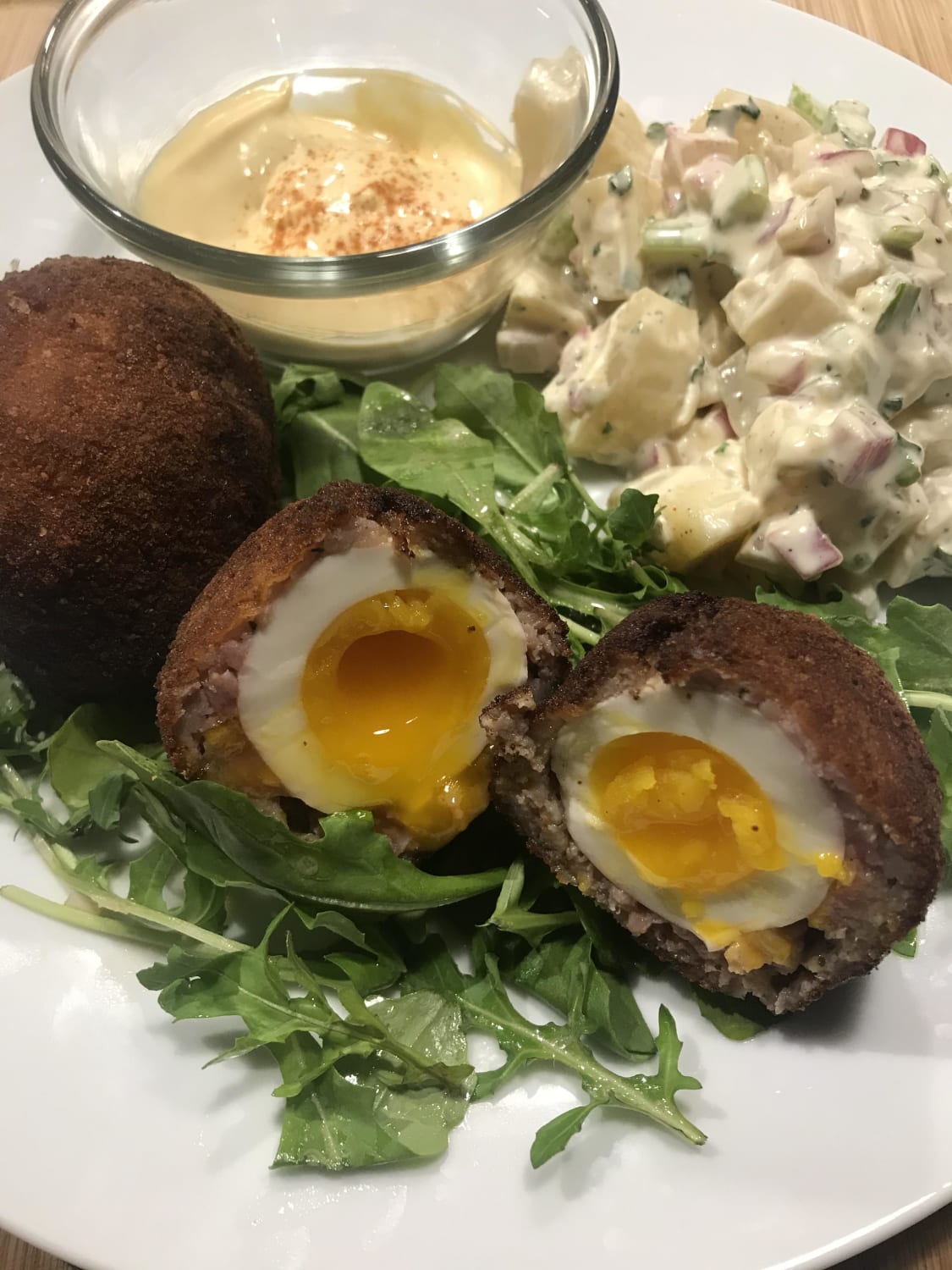 Scotch Eggs with Food Lab Classic American Potato Salad