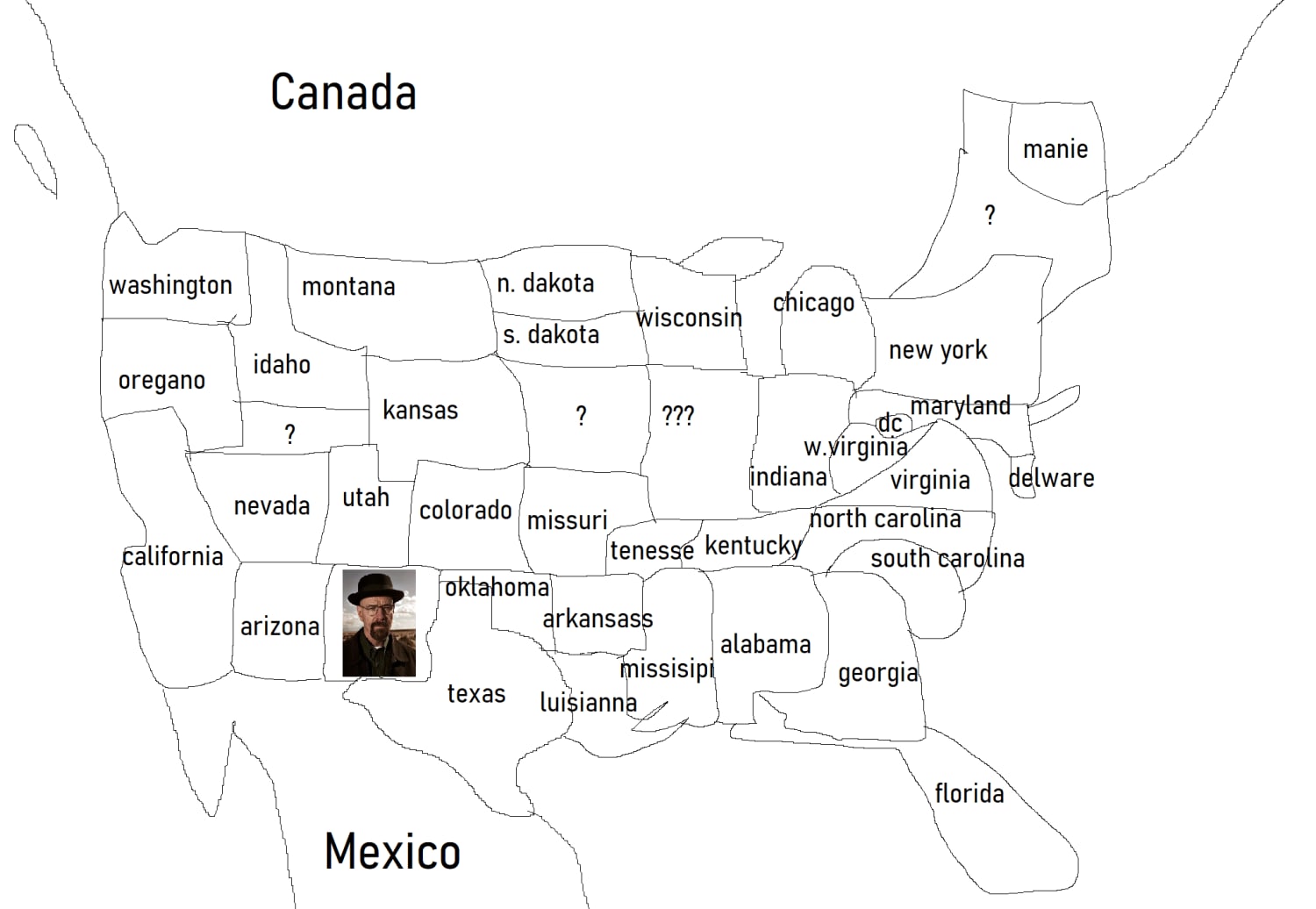 Map of USA but it's made in paint based on my memory