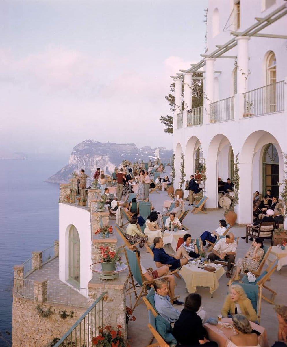 A terrace at a cafe in Capri, Italy, 1949. Photo by Ralph Crane
