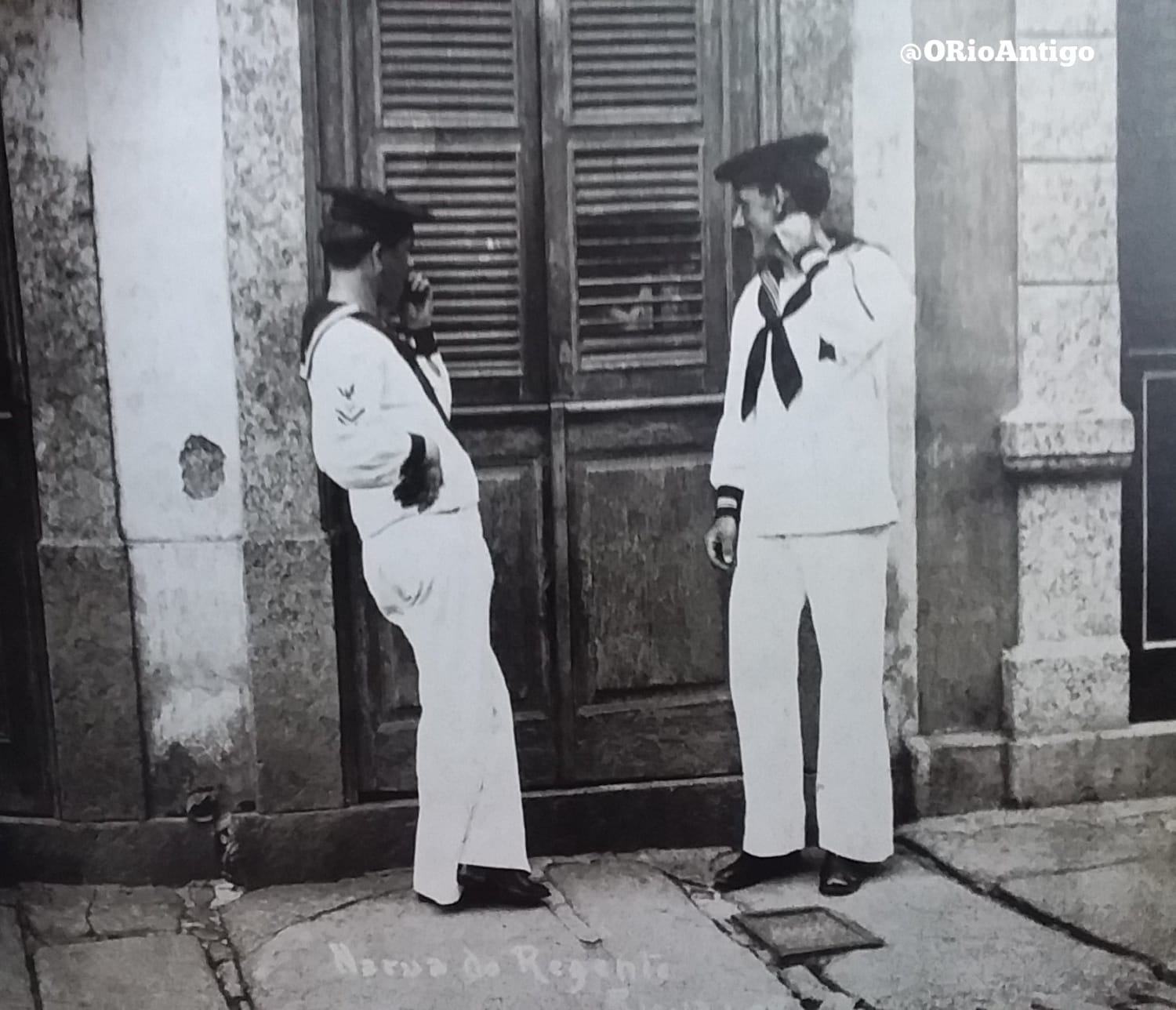Two american sailors at the door of the brothel on Rio de Janeiro. Later, one of the soldiers called the photographer into a fight. 01/13/1906. Photo: Augusto Malta