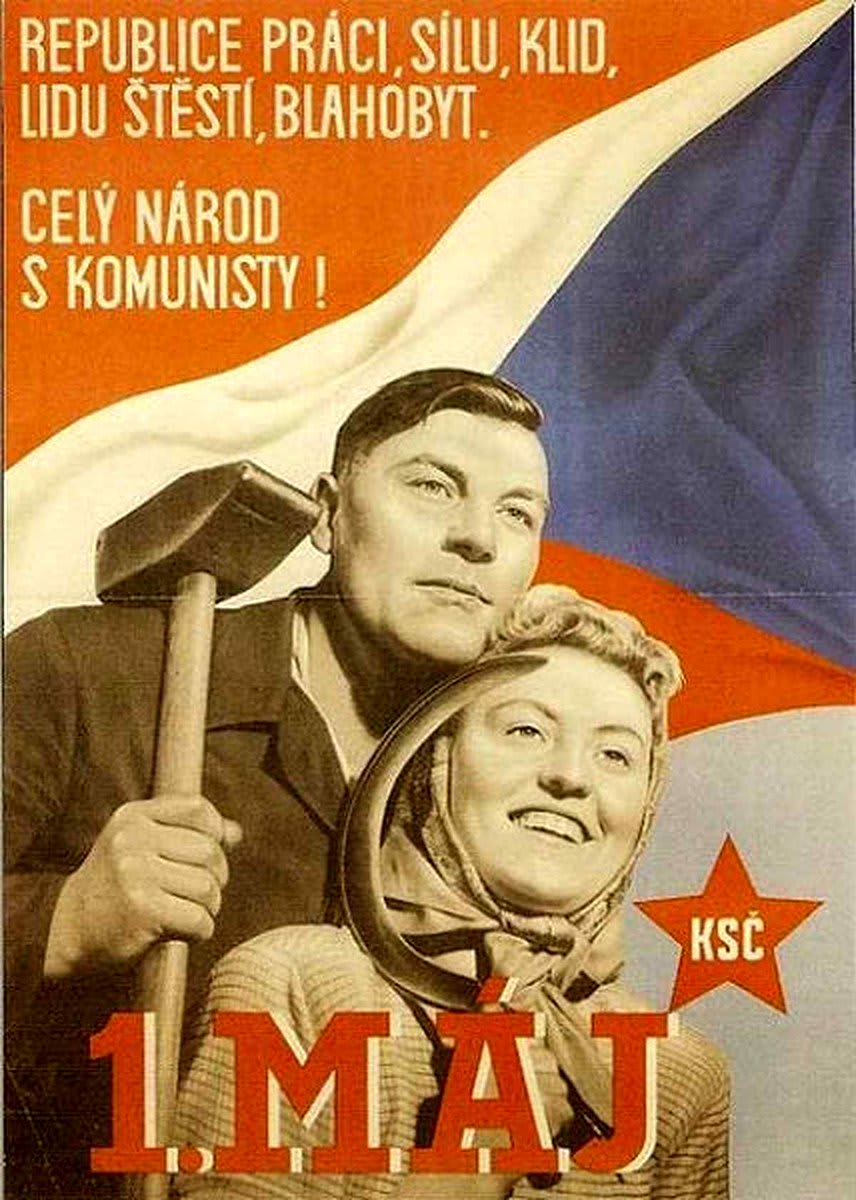 "Work and peace for the republic, well-being for the people. The whole nation is with the communists!" Czechoslovak poster, 1946