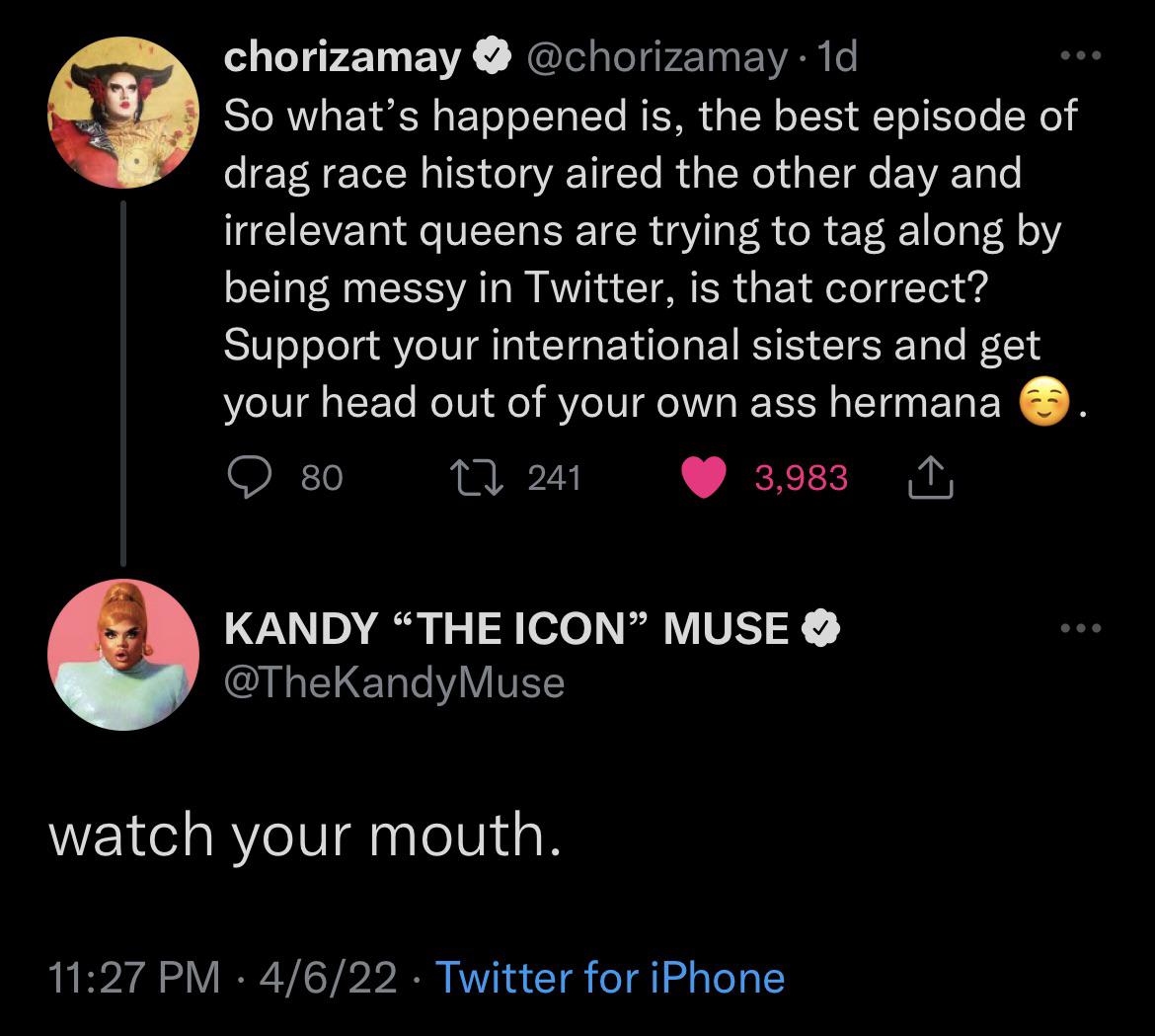 The talent show tweets continue: Miss Muse replies to Choriza