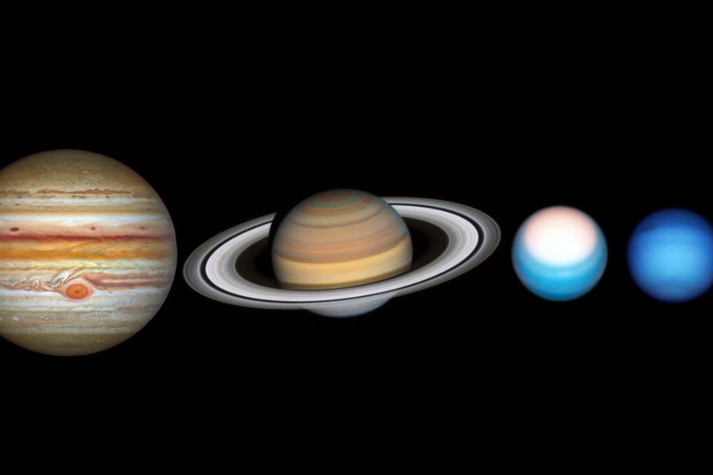 Composite of Hubble's most recent pics of our solar system's gas giants