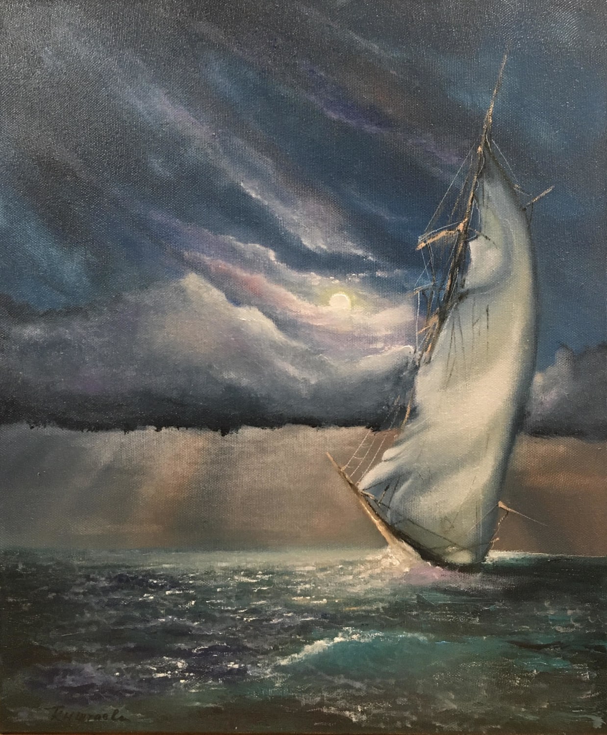 Sailing ship, oil painting by my mother