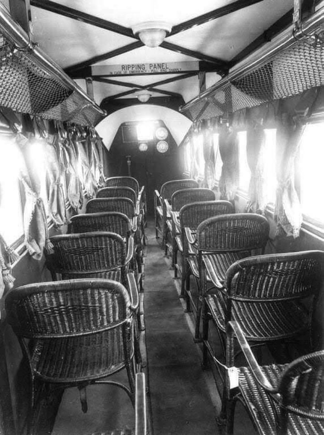 The interior of a commercial plane from Imperial Airways, the first British commercial airline in 1936.