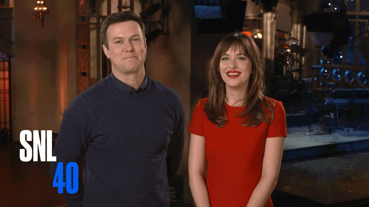 SNL Host Dakota Johnson and Taran Killam Beg Her Mom To Watch Fifty Shades of Grey