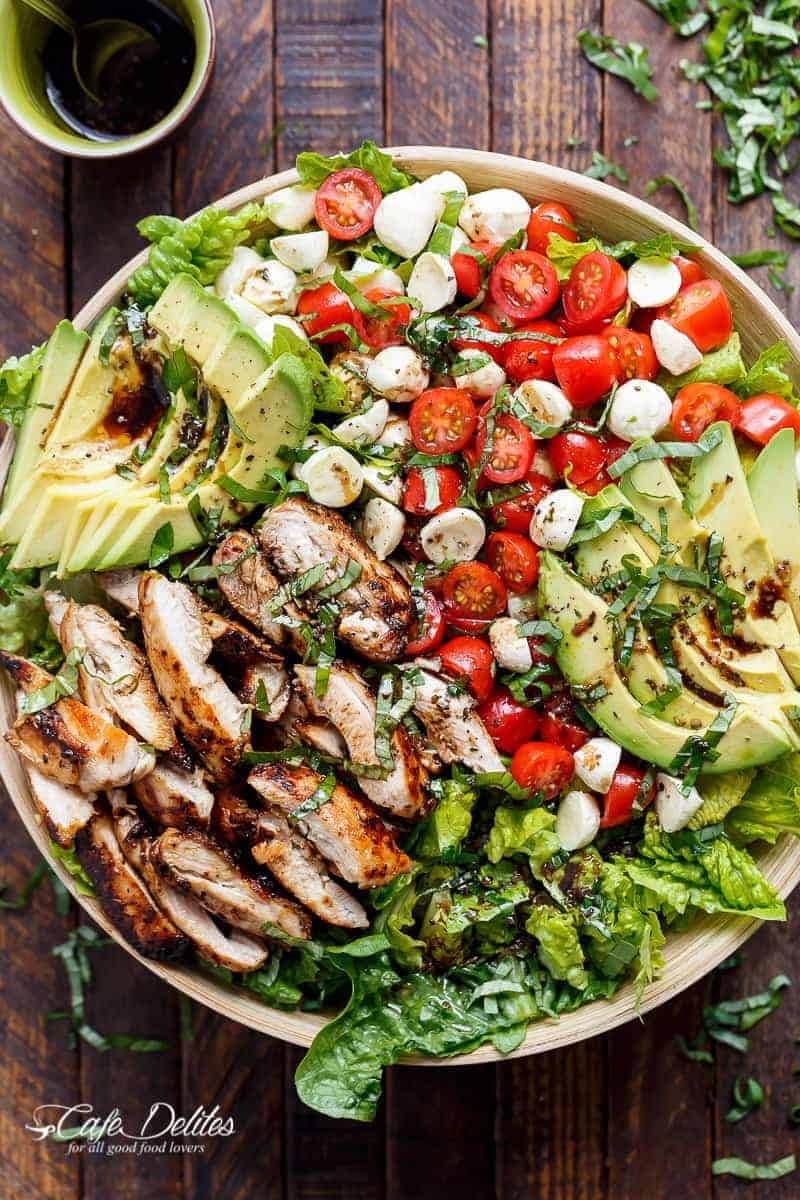 Chicken Avocado Caprese Salad - Cafe Delites | Health dinner recipes, Spring recipes, Low carb dinner recipes