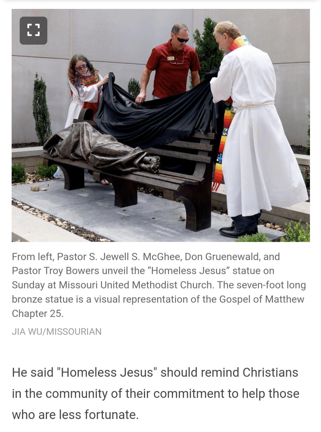 A methodist church in my town just unveiled "homeless Jesus"