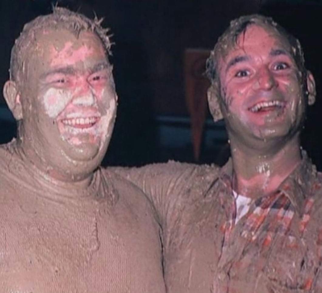 John Candy and Bill Murray on the set of the 1981 movie Stripes.