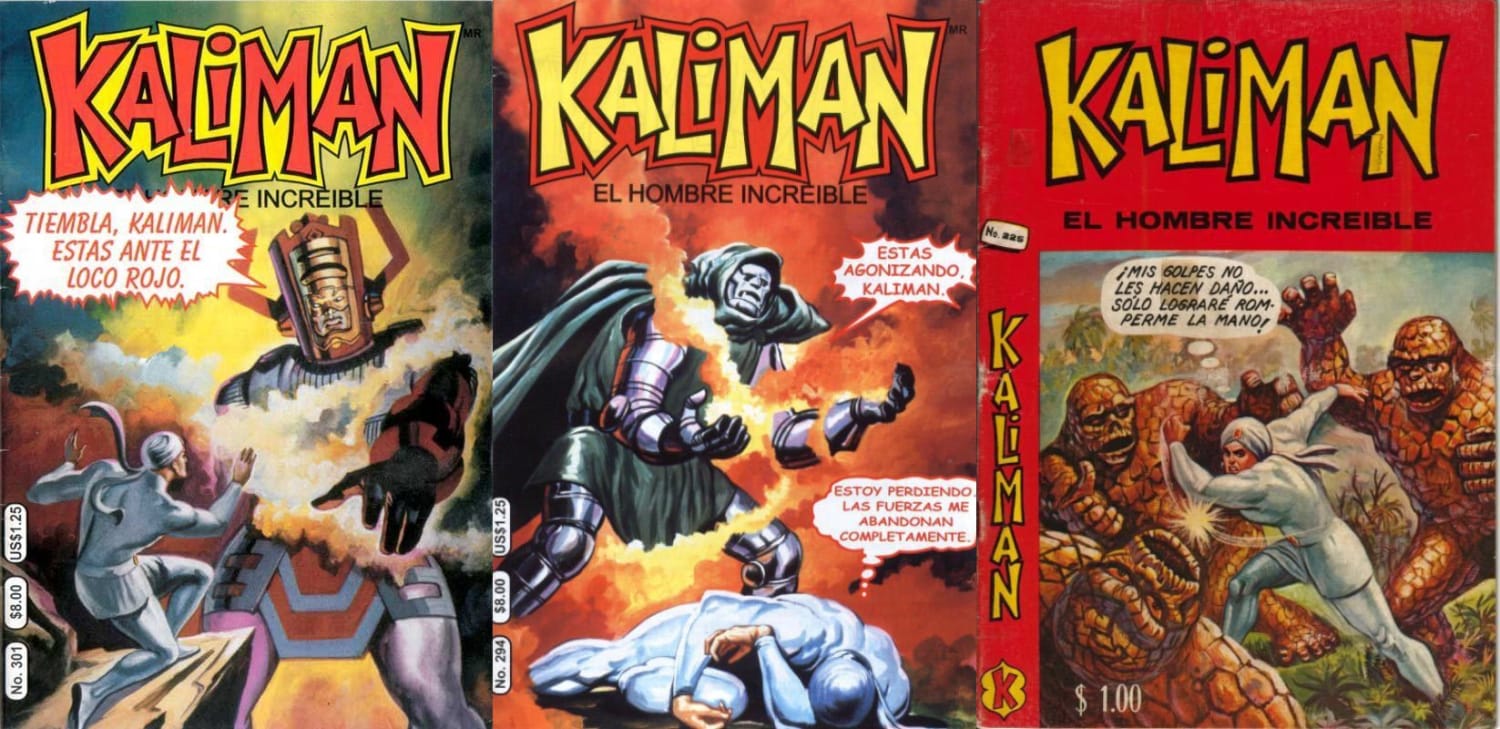 In 1974, Marvel sued Promotora K for using "The Incredible Man" in Kalimán's comic title, since they owned the rights to The Incredible Hulk. The court ruled in favor of Promotora K. After this Promotora K made covers featuring Marvel characters threatening Kalimán to mock Marvel.