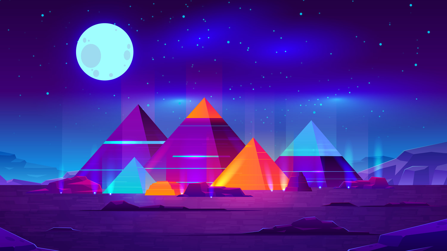 Neon Egyptian Pyramids by Abdullah Al Mamun