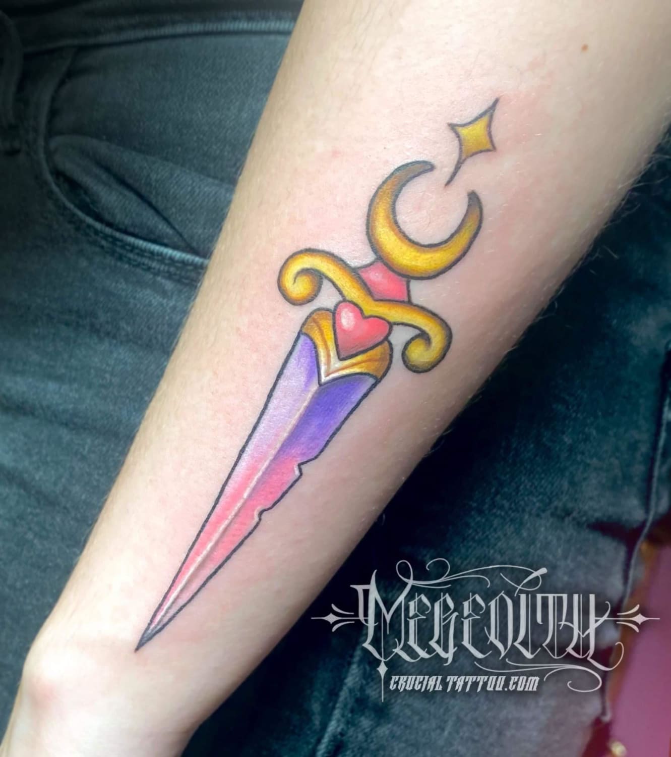 Sailor moon inspired knife done by Meredith Brewington at Crucial Tattoo Studio, Salisbury MD
