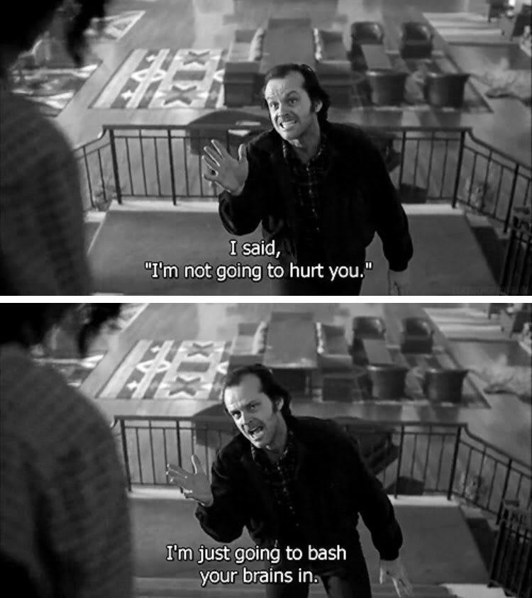 Jack Nicholson in TheShining Directed by Stanley Kubrick (1980)