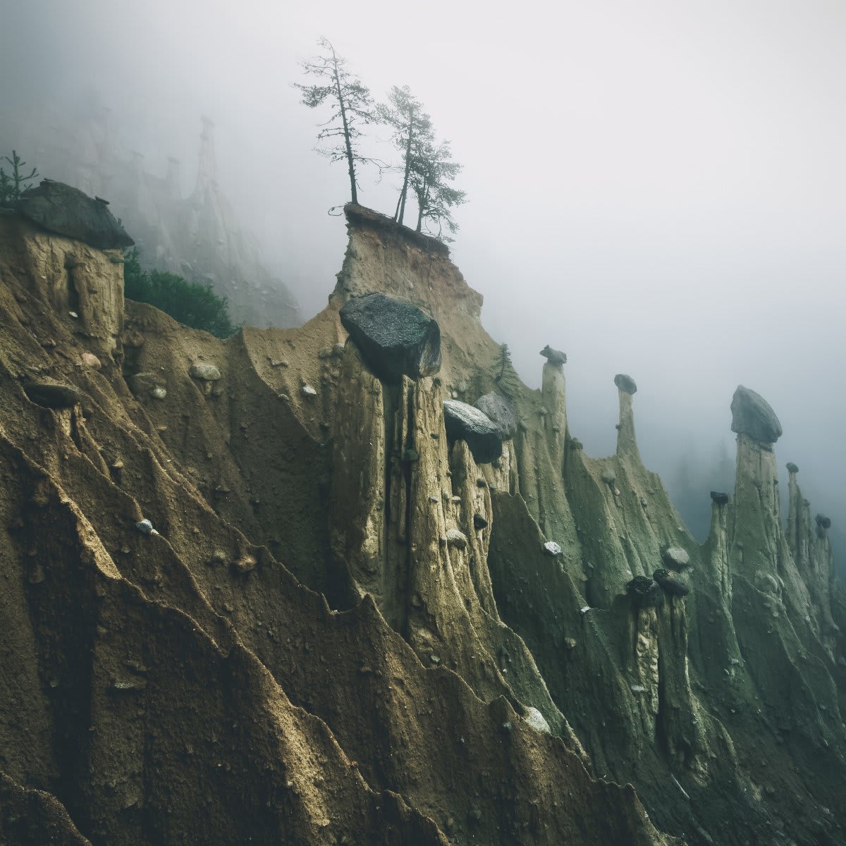 Otherworldly ‘Earth Pyramids’ Captured in the Foggy Early Morning Light by Photographer Kilian Schönberger