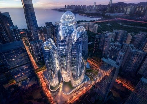 ZHA's 185,000 square-meter scheme comprises of four interconnected towers standing at 42 floors orientated to maximize views over Shenzhen Bay.