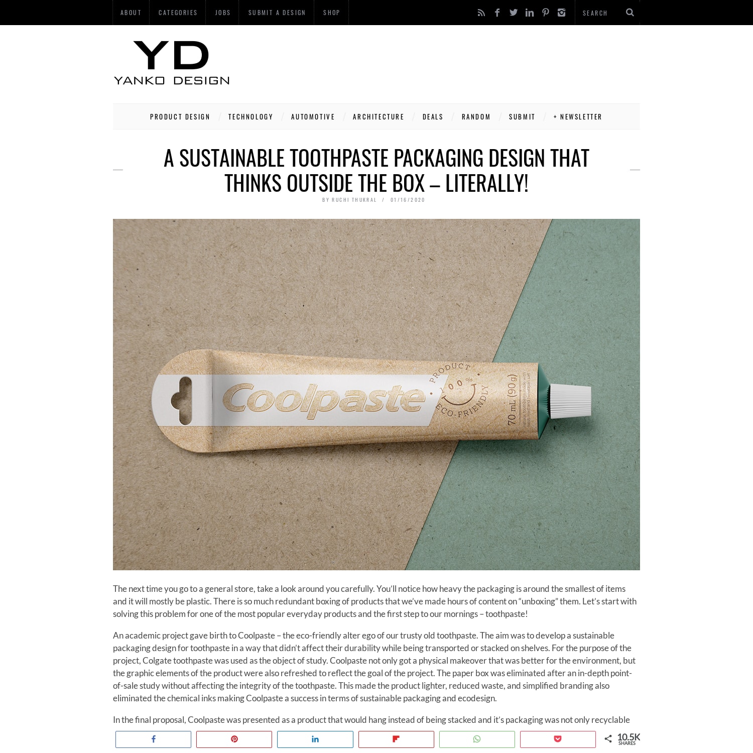 A sustainable toothpaste packaging design that thinks outside the box