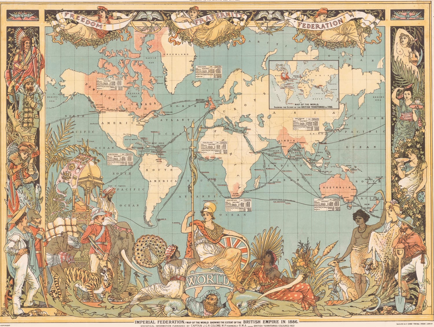 Walter Crane´s "Imperial Federation". Map of the world showing the extent of the British Empire in 1886
