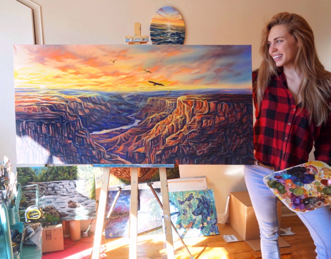 My large oil painting inspired by a stunning sunset I watched at The Grand Canyon!