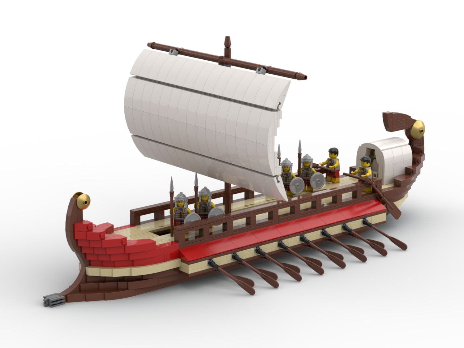I made a Bireme (two rows of rowers) inspired by ancient Roman/Greek galleys. What do you think? I appreciate any feedback :) Picture of the rowers in link in comment!