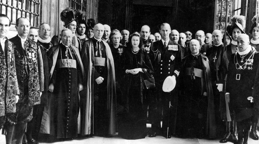 Then Princess Elizabeth and Prince Phillip with Vatican officials, April 13, 1951