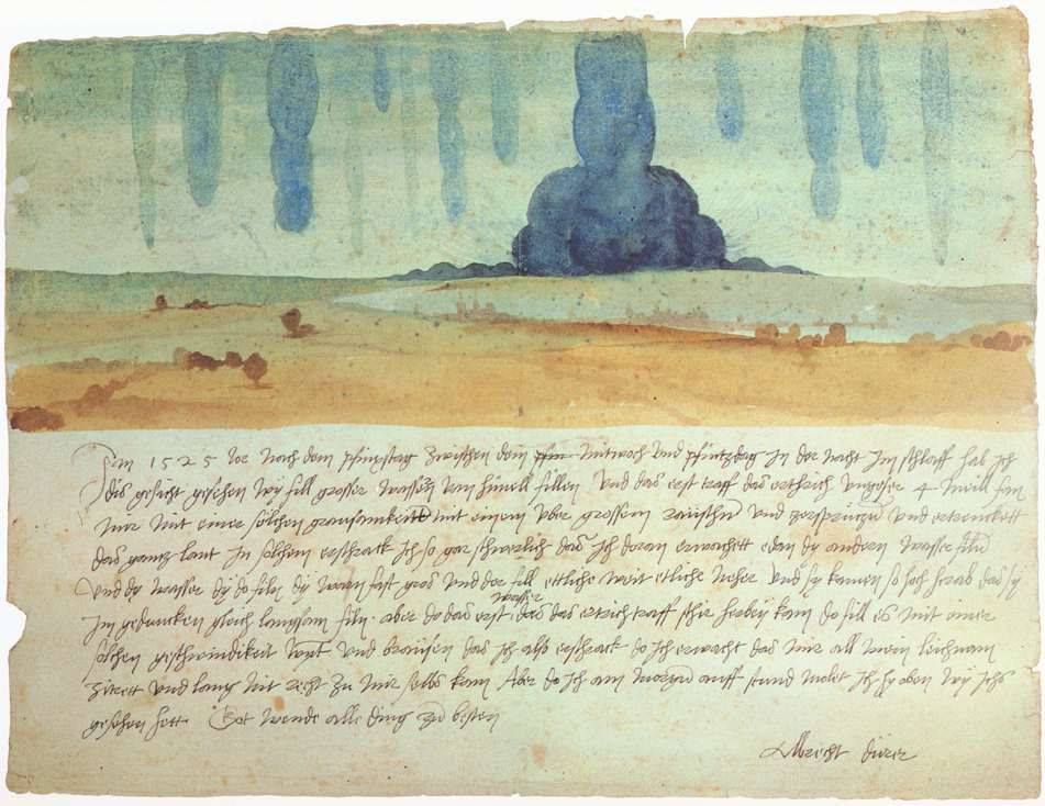 Dream Vision; A Nightmare (1525), by Albrecht Dürer, who died onthisday in 1528. The watercolour and accompanying text describe an apocalyptic dream he had on the night of 7-8th June 1525. More art depicting dreams here: