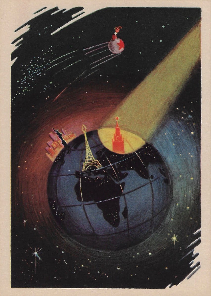 "Murzilka on Sputnik" Soviet postcard, 1964
