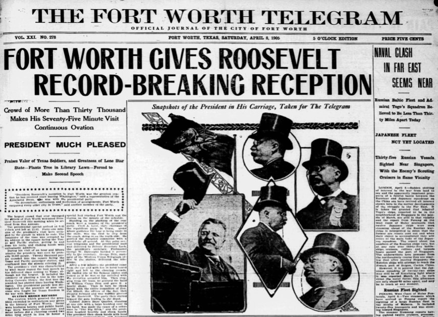 OTD in 1905, President Roosevelt visited Fort Worth, Texas. “As a nation, I think we have the necessary courage, honesty, and common sense to enable us to work out our salvation.”