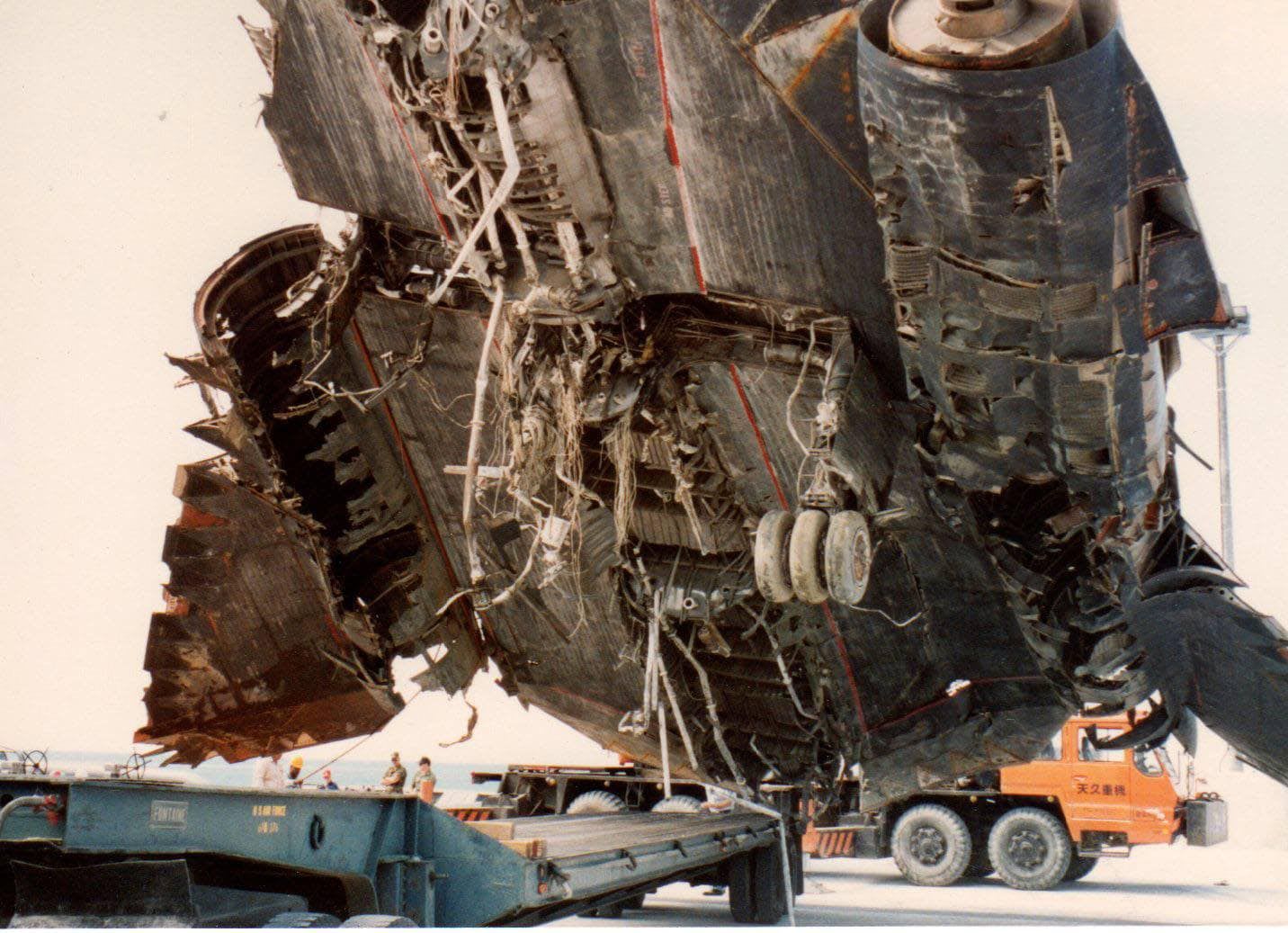 Wreckage of SR-71 #61-7974 aka 'Ichi-Ban', Apr. 1989, later buried at sea in the Mariana Trench.