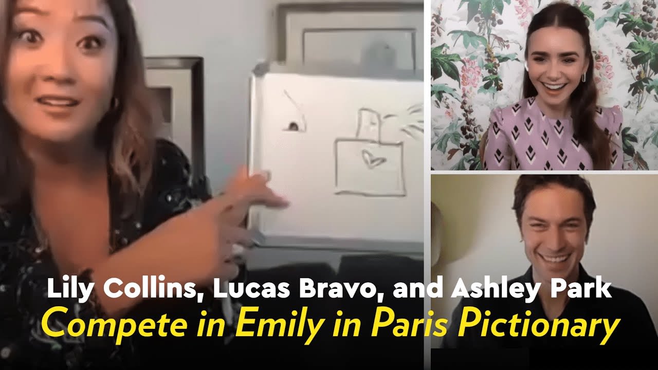 Lily Collins, Lucas Bravo, and Ashley Park Compete in Emily in Paris Pictionary | POPSUGAR Pop Quiz
