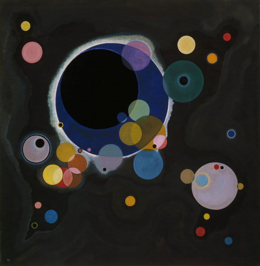 Vasily Kandinsky's cosmic and harmonious painting, "Several Circles" (1926) reminds us of a colorful fireworks display! 🎆