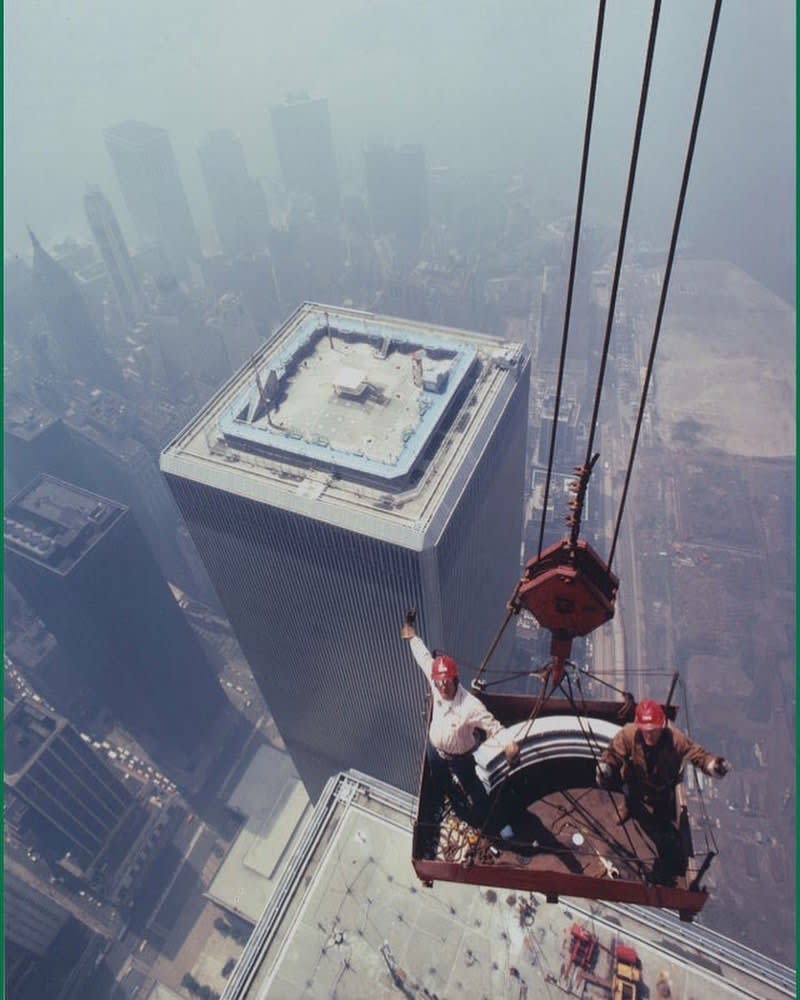 Iron workers on the North Tower of the World Trade Center in 1973.