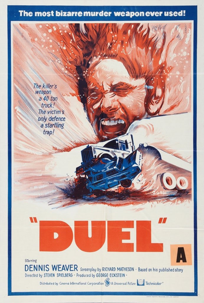 International posters for Steven Spielberg’s DUEL (1972): Australia, Belgium, Italy, Sweden. The lost art of movie posters...