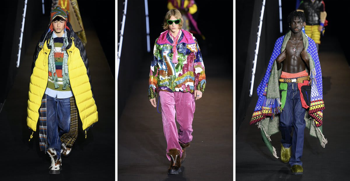 Dean and Dan Caten returned to the IRL show format with an impactful collection of hiking extravaganza.⁠ See all the looks of the @Dsquared2 fashion show.