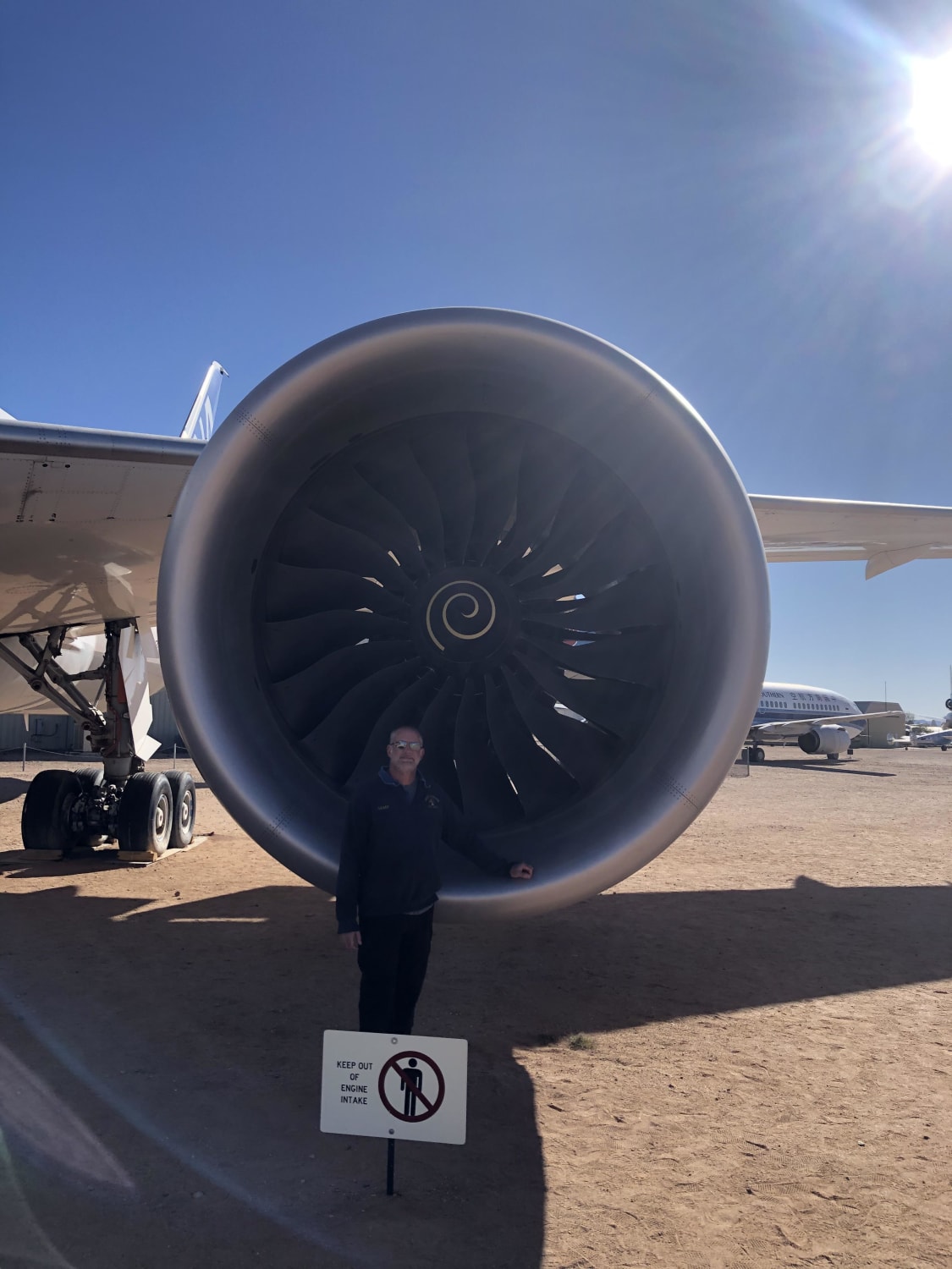 My dad standing in front of the engine intake on a prototype Boeing 787. Taken at Pima Air & Space Museum in Tucson, AZ