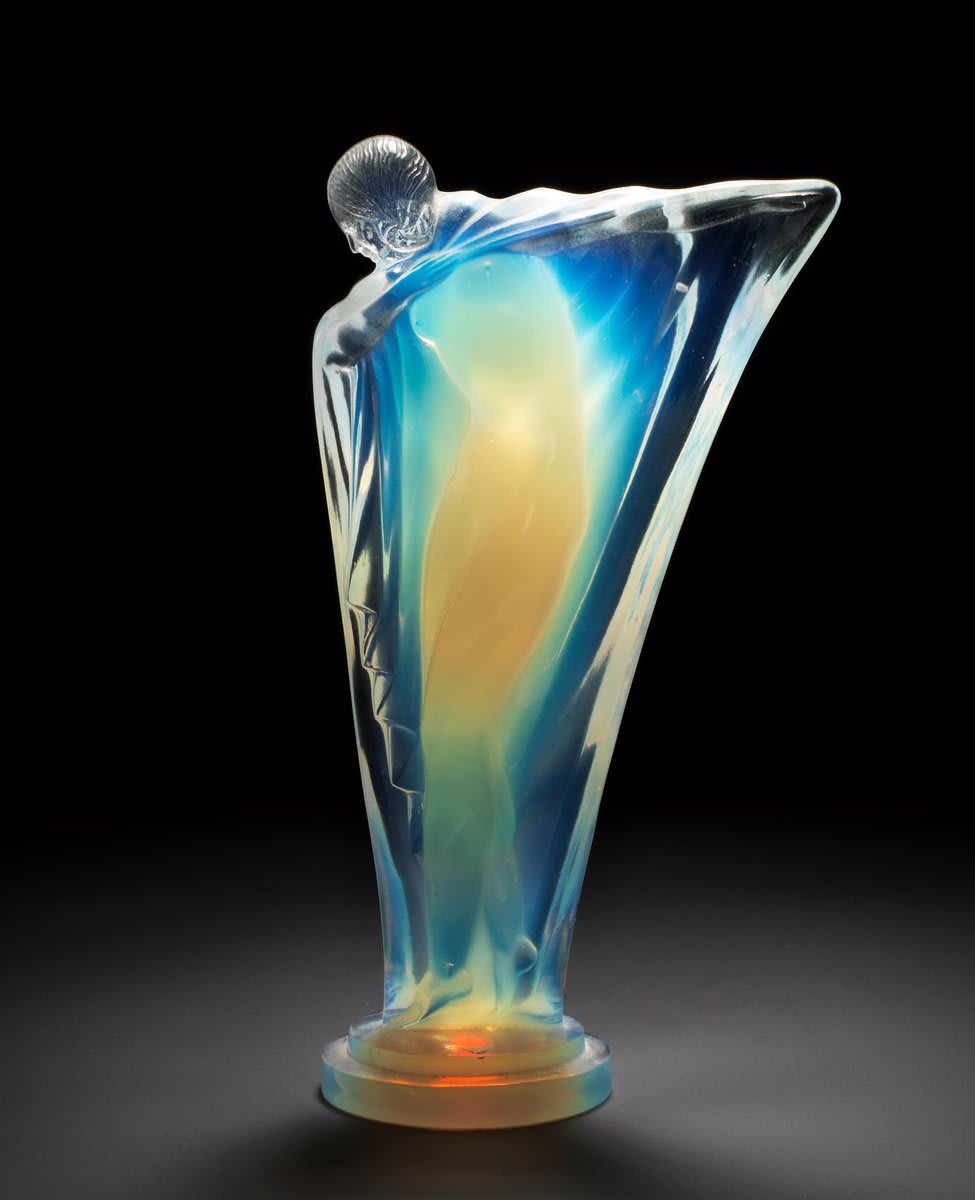 Opalescent glass Art Deco sculptures by French artist, Lucille Sevin. 1920s—1930s.