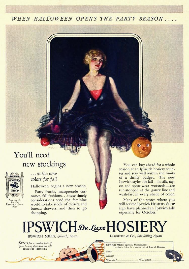 Ipswich DeLuxe Hosiery had beautifully illustrated ads in the 1910s and 20s, but their witchy ads are just so fun! The best part? They weren’t all Halloween ads! More: