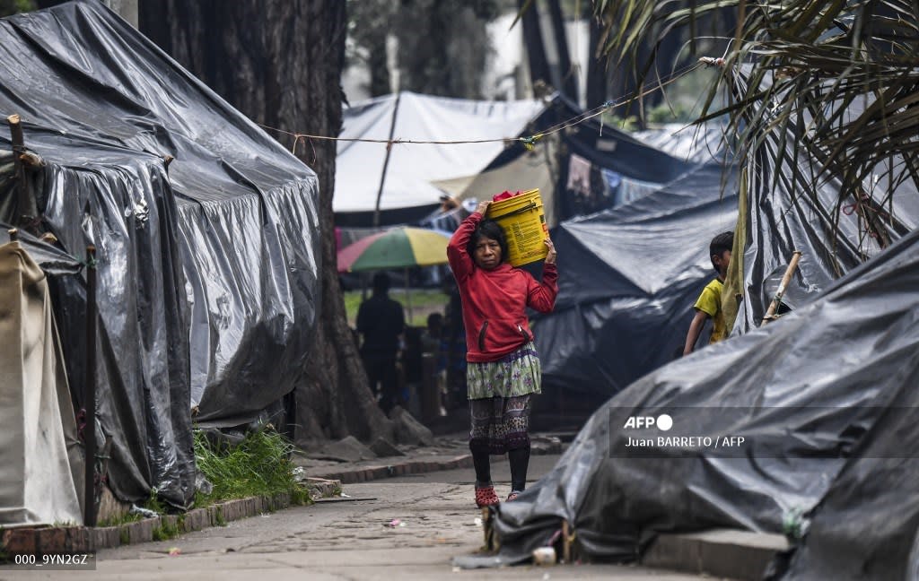 Refugee camp in Bogota park evokes pain of conflict. AFP 📸 Juan Barreto