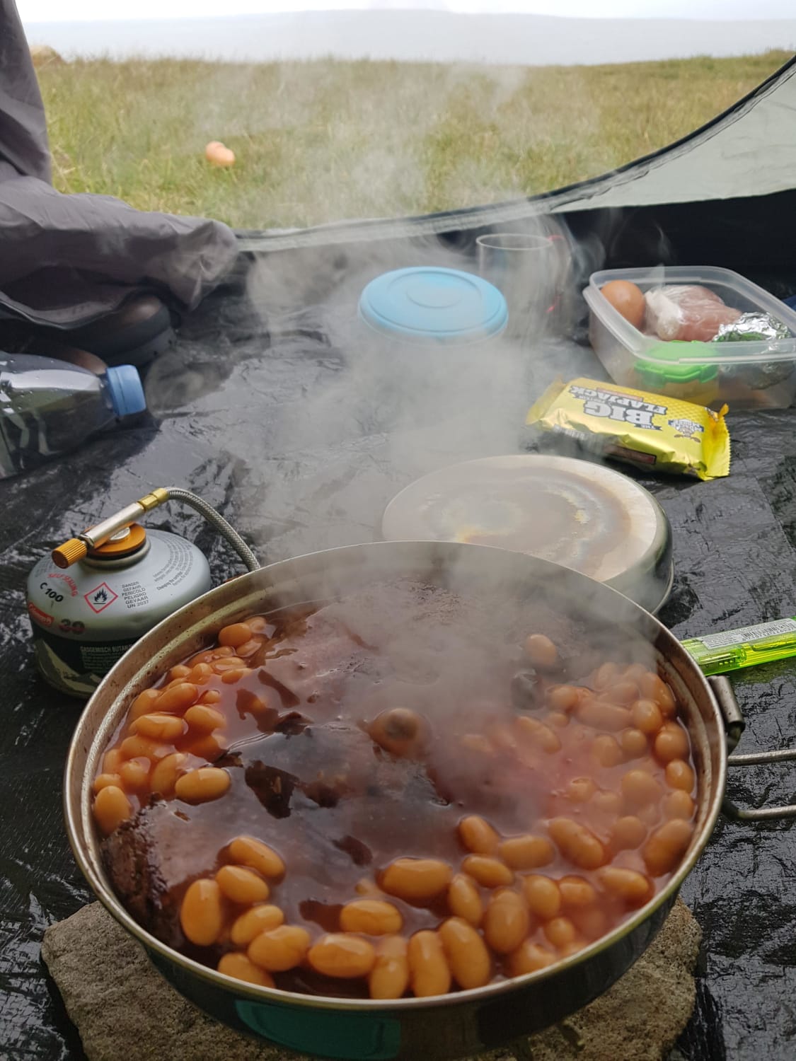 Yorkshire Dales National Park Fillet Steaks & Beans with Tabasco Sauce. Sleeping in Coleman Darwin 2, East of Pen-y-Gent
