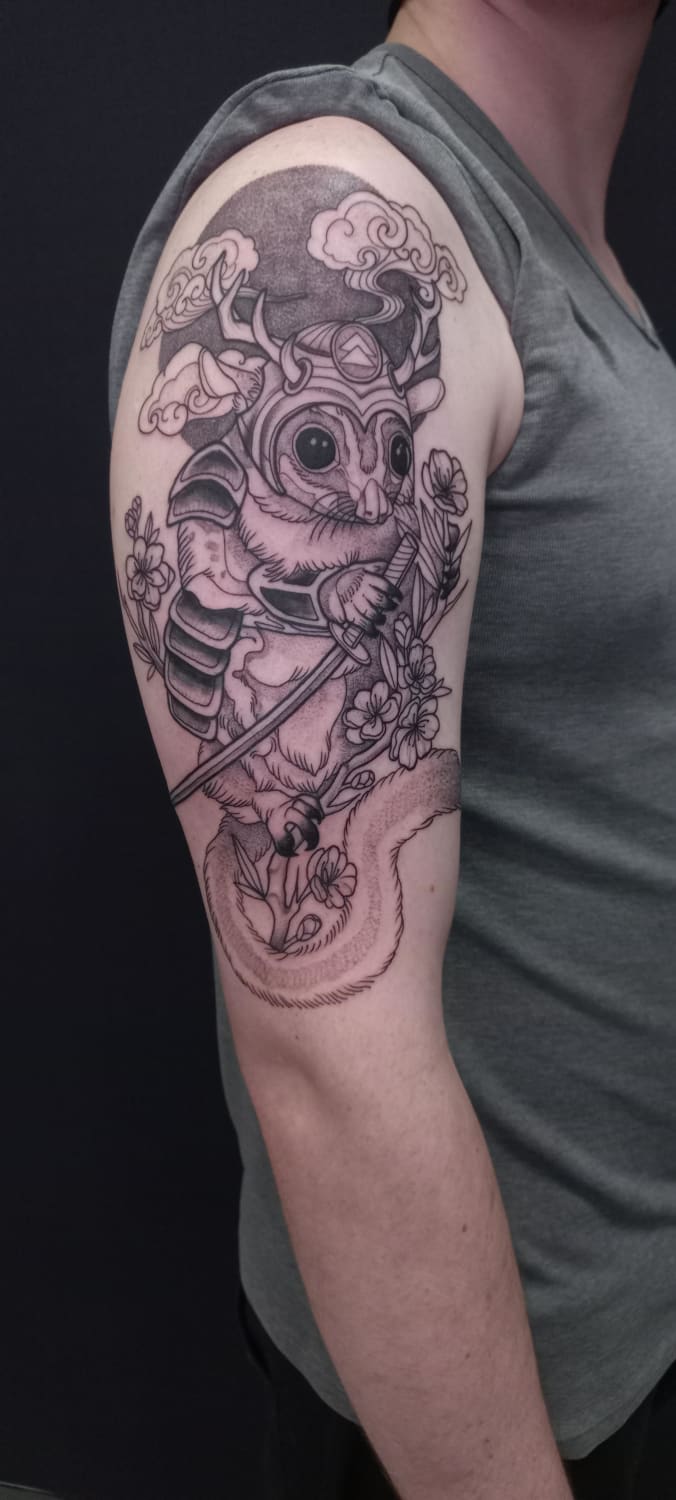 Sugar Glider Tattoo, inspired by Ghost of Tsushima - done by Jade @ Sally Mustang Tattoos, South Africa