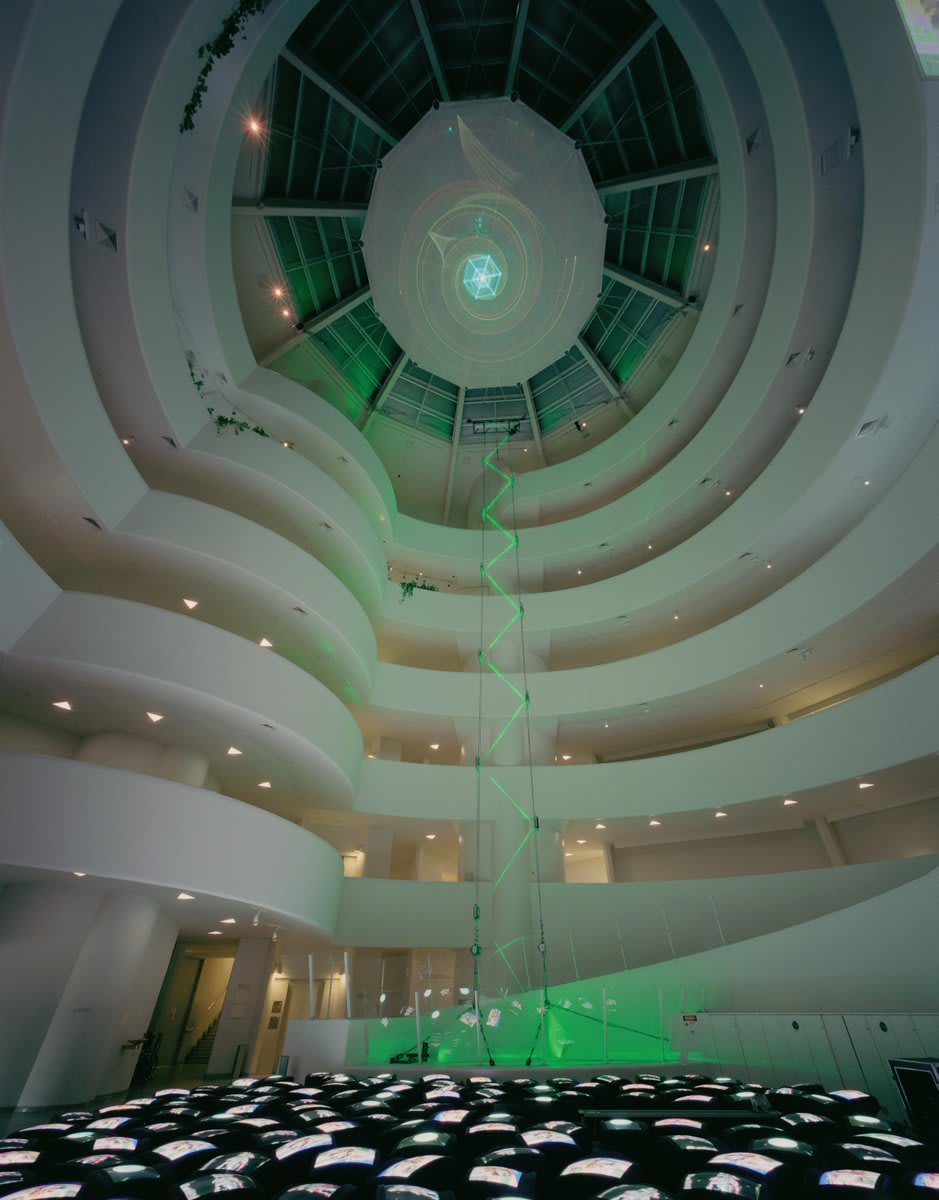 For "The Worlds of Nam June Paik" in 2000, visitors were invited to experience an uncanny fusion of the natural and the technological as the museum's iconic rotunda was transformed by Paik's relentless explorations of the moving image.